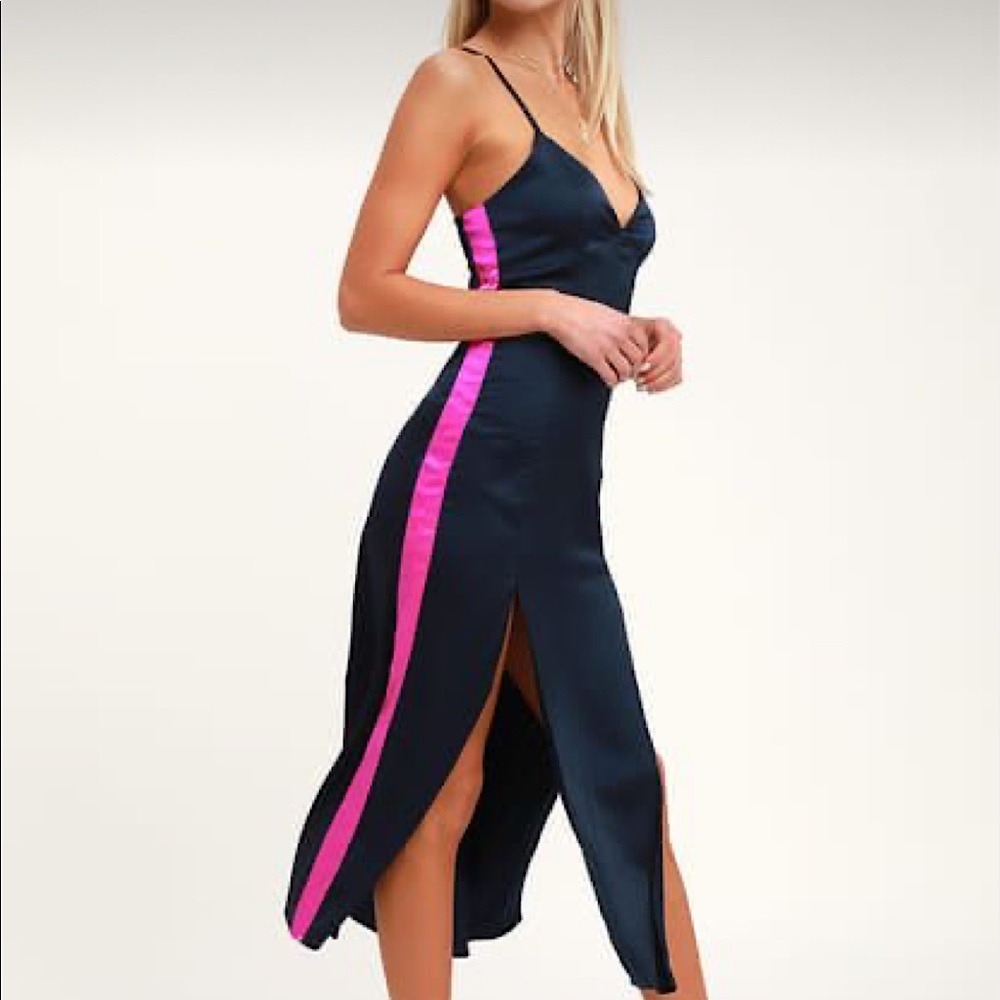 Honey Punch Satin Midi Slit Dress